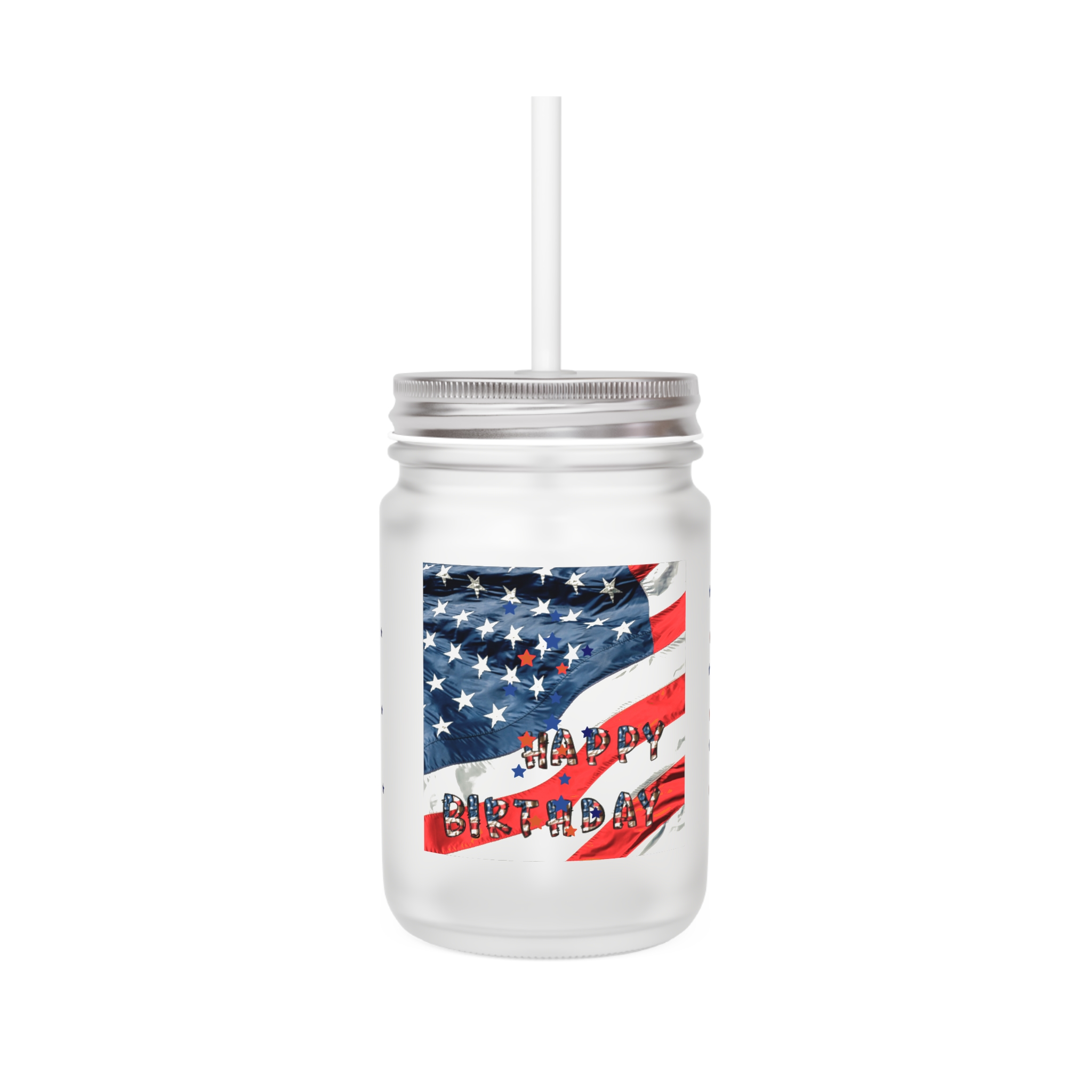 Mason Jar mug with straw and lid.