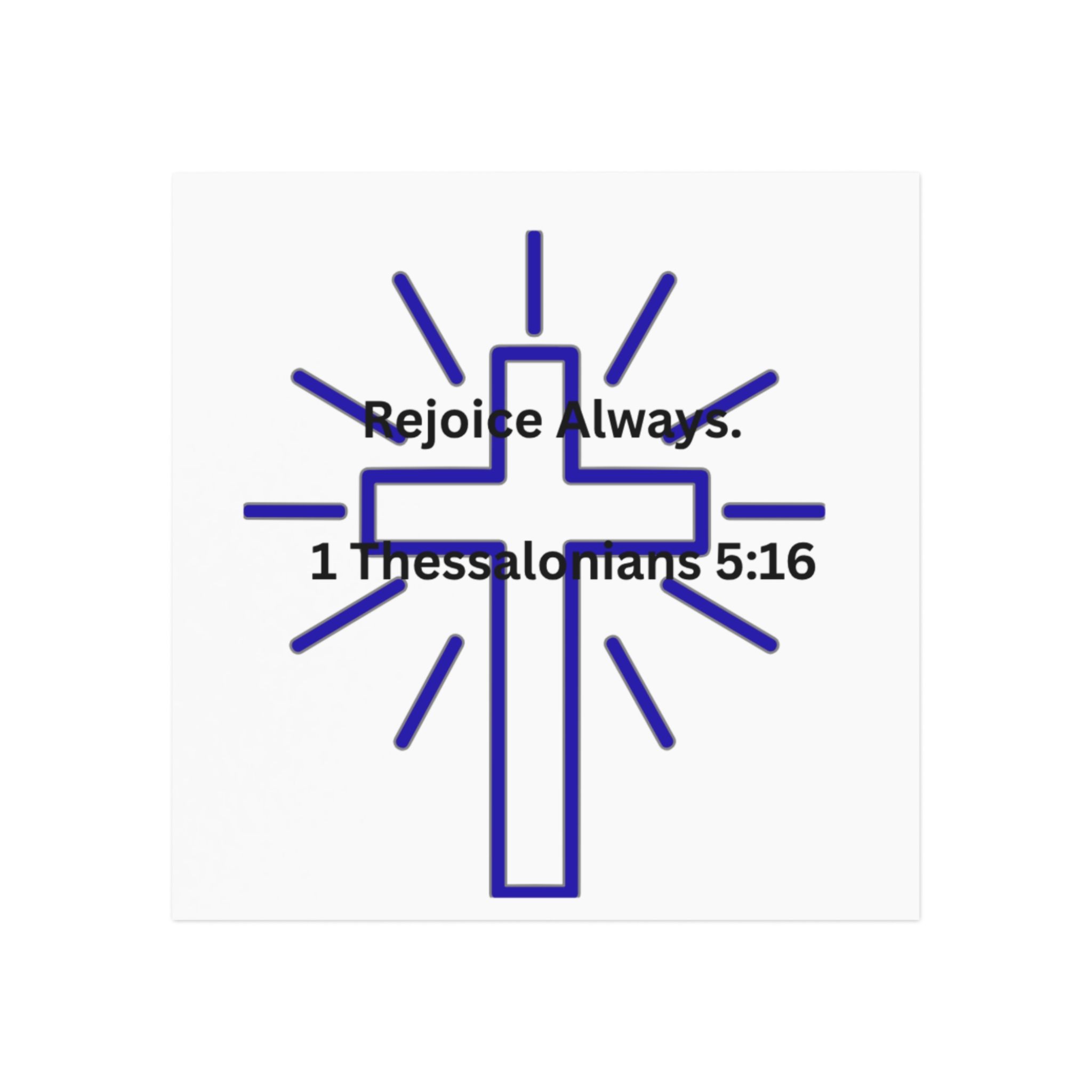Christian Cross Square Magnet blue— Rejoice Always. - Image 2