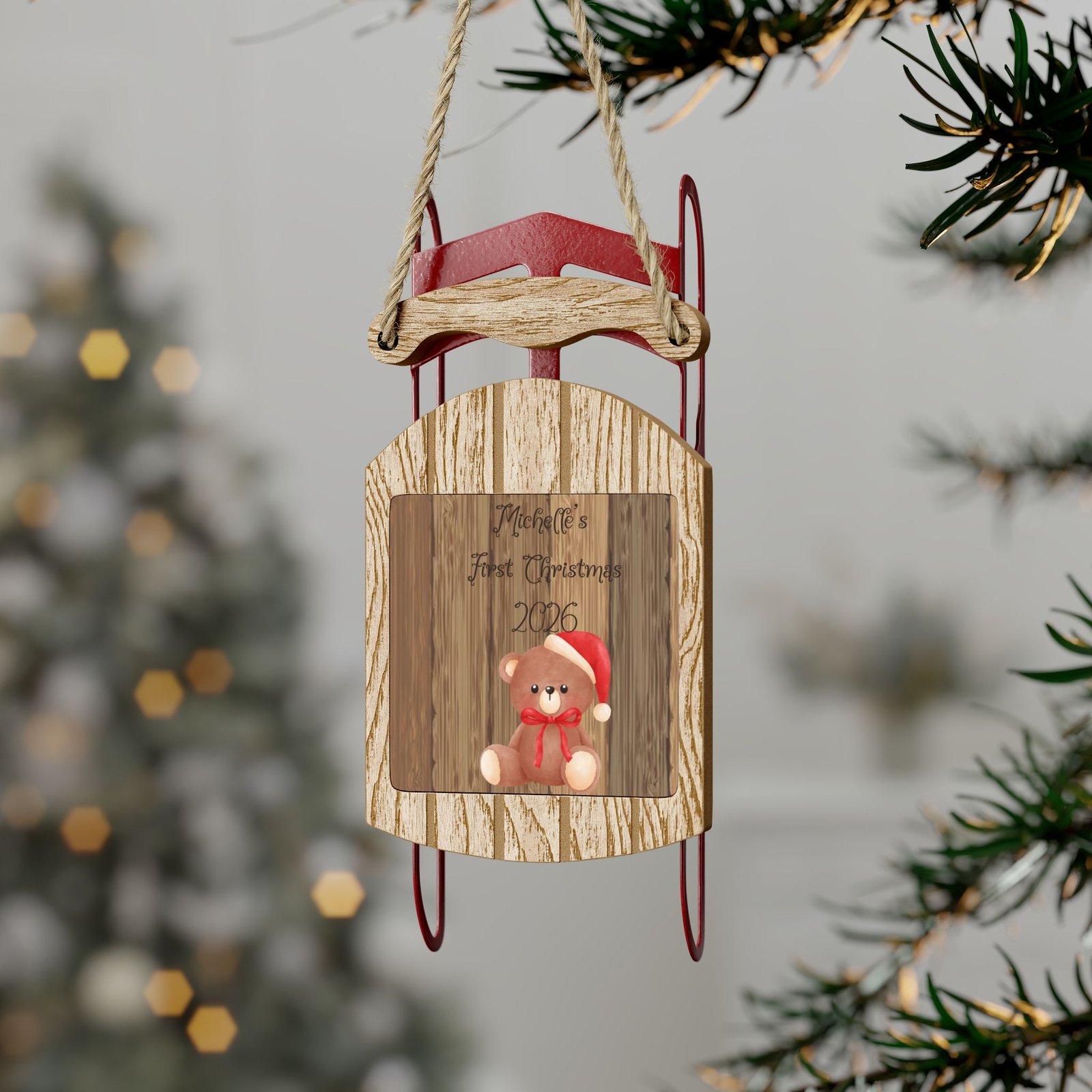 Vintage Sled Christmas Ornament – Rustic Holiday Decor - Image 3
